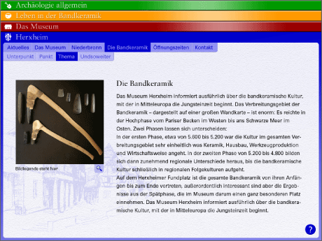Ein Hauptthema ist angewählt und zeigt Inhalt und weitere Navigationselemente.